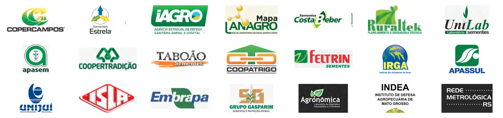 Logotipos de laboratórios e empresas clientes da Germinar